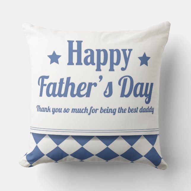 Happy Father's Day Pillow Blue Chevron Blue Stripe (Front)
