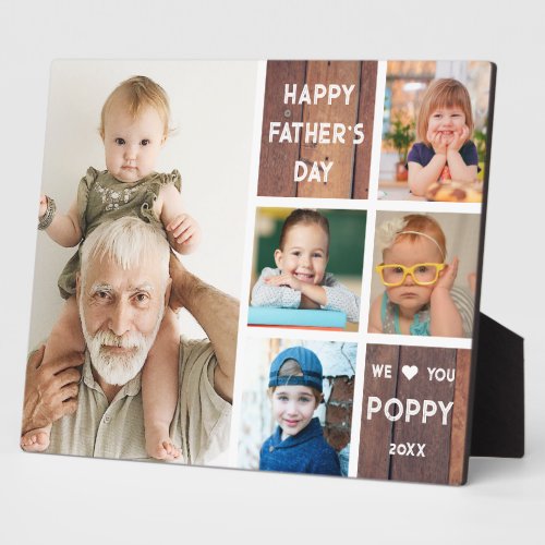 Happy Fathers Day Poppy 5 Photo Collage Wood  Plaque