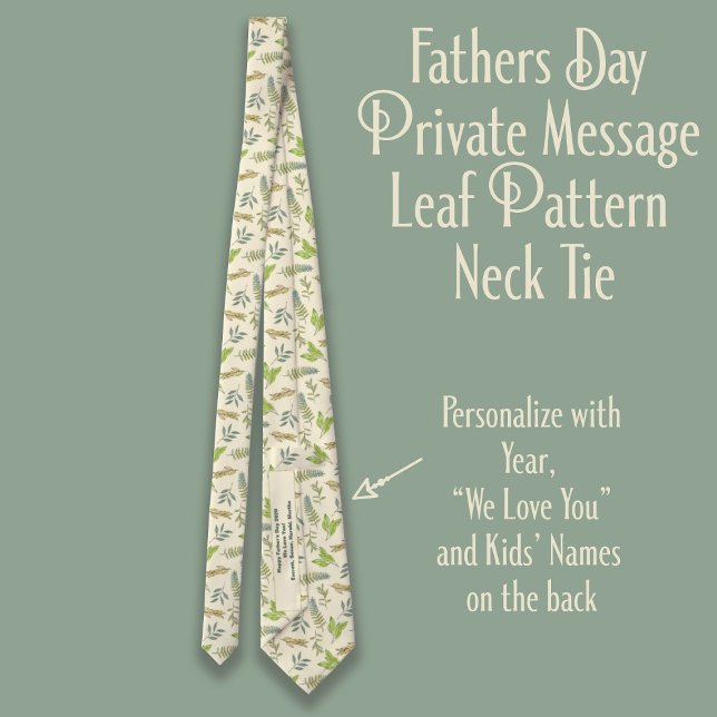 Happy Fathers Day Private Message Leaf Pattern Neck Tie (Creator Uploaded)