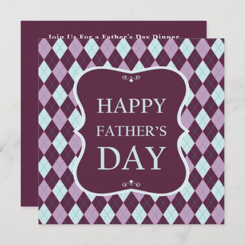 Happy Fathers Day Purple Argyle Dinner Party Invitation