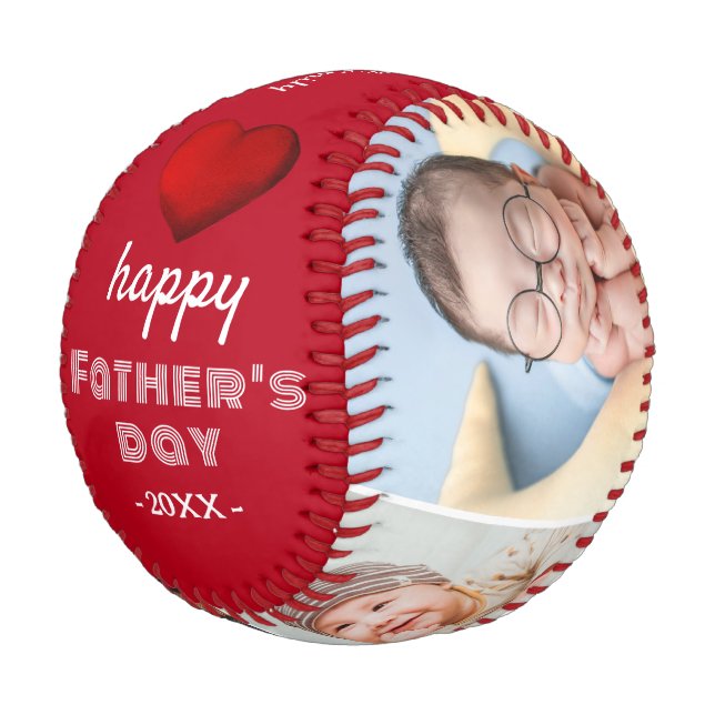 Happy Father's Day Red Heart 4 Photo Collage Baseball (Angled)