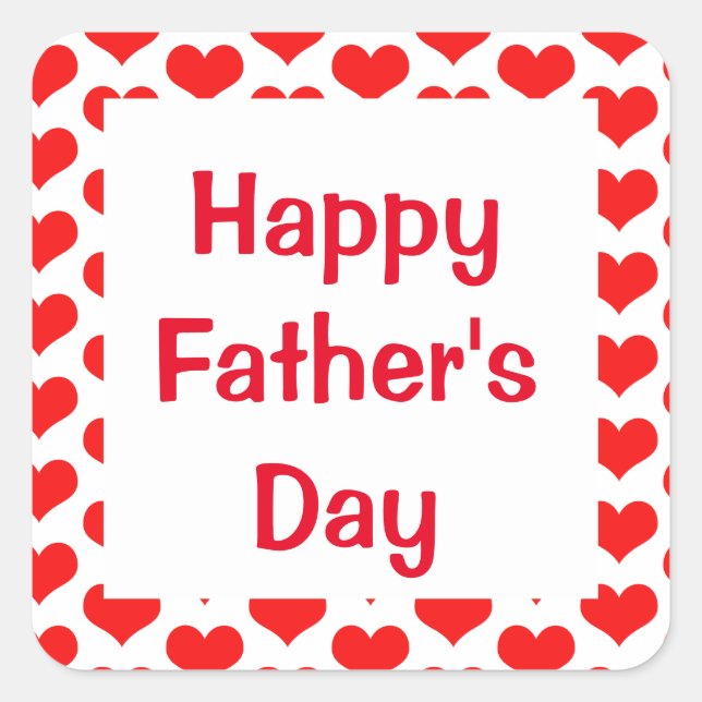 Happy Fathers Day Red Heart Patterns Colorful Square Sticker (Front)