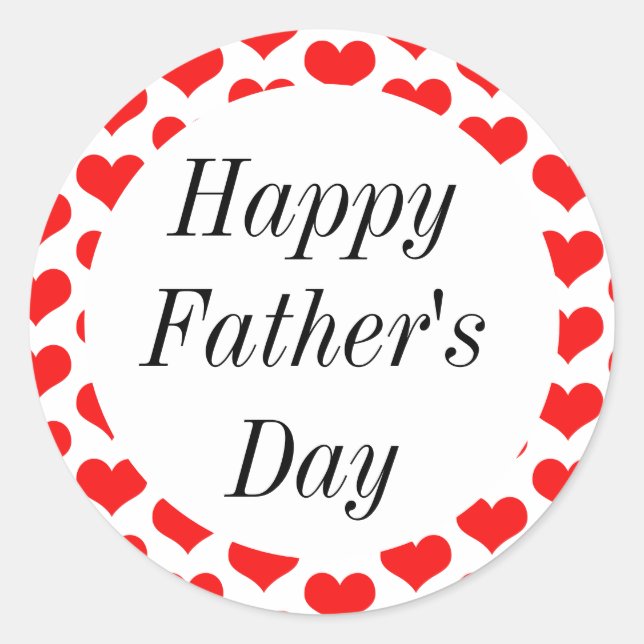 Happy Fathers Day Red Heart Patterns Custom Classy Classic Round Sticker (Front)