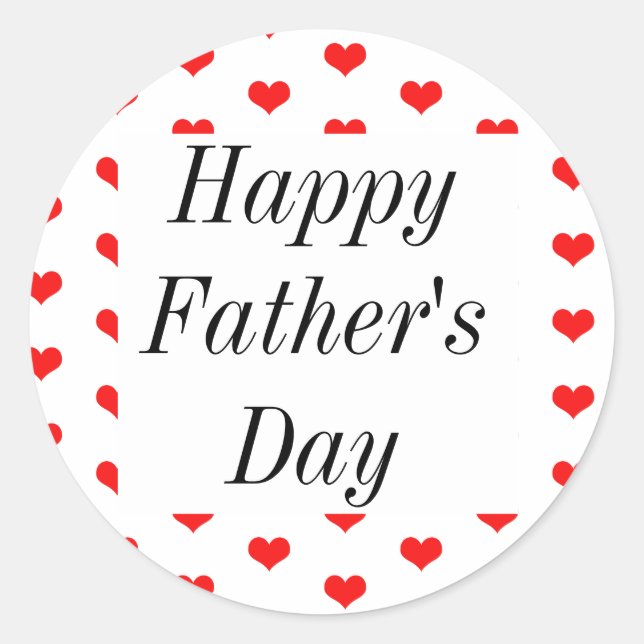 Happy Fathers Day Red Heart Patterns Custom Cute Classic Round Sticker (Front)