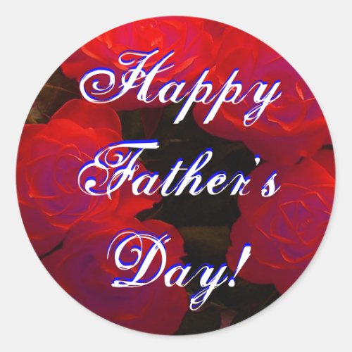 Happy Fathers Day Red Roses Classic Round Sticker