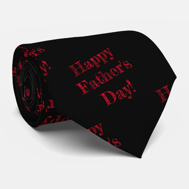 Happy Father's Day red text pattern black Neck Tie (Rolled)