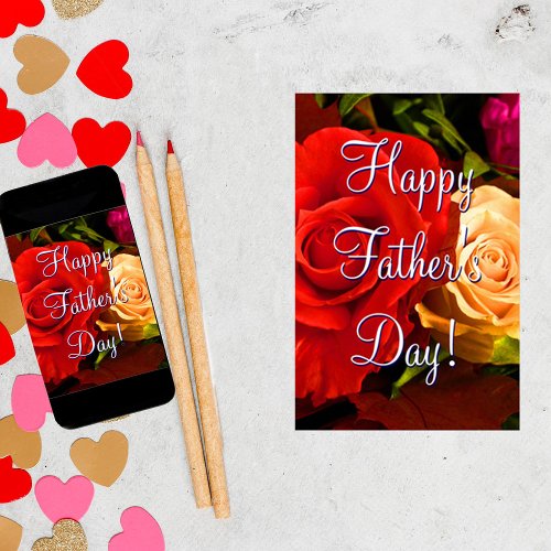 Happy Fathers Day Red Yellow Roses Poster