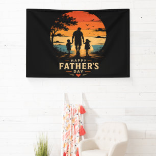 Happy Fathers Day Retro Sunset Dad Son Banner