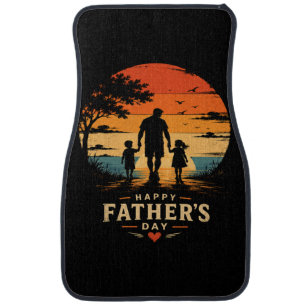 Happy Fathers Day Retro Sunset Dad Son Car Floor Mat