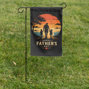 Happy Fathers Day Retro Sunset Dad Son Garden Flag