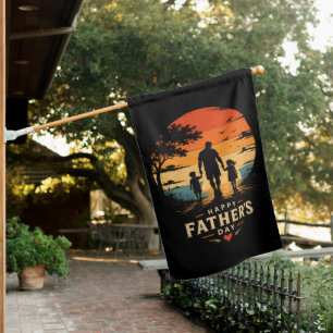 Happy Fathers Day Retro Sunset Dad Son House Flag