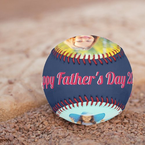 Happy Fathers Day Retro Typography 2 Photo Blue Baseball