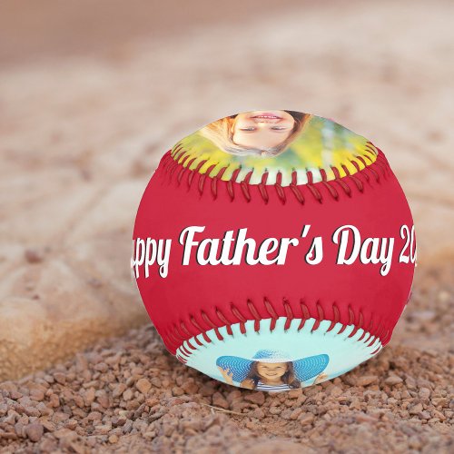 Happy Fathers Day Retro Typography 2 Photo Red Baseball