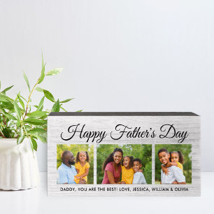 Happy Fathers Day Rustic 4 Photo Collage Wooden Box Sign