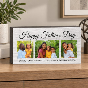 Happy Fathers Day Rustic 4 Photo Collage Wooden Box Sign