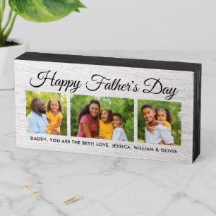 Happy Fathers Day Rustic 4 Photo Collage Wooden Box Sign