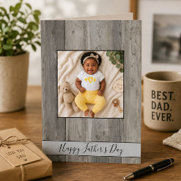 Happy Father's Day Rustic Gray Wood Photo Card