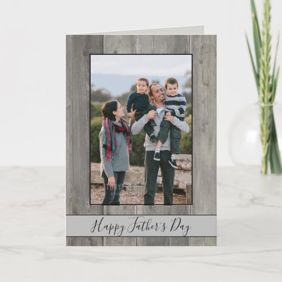 Happy Father's Day Rustic Gray Wood Photo Card
