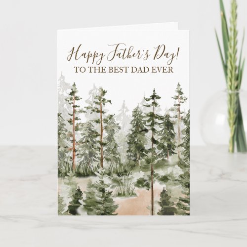 Happy Fathers Day Rustic Watercolor Green Forest  Card
