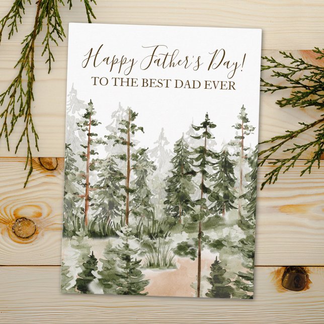 Happy Fathers Day Rustic Watercolor Green Forest Card (In situ)