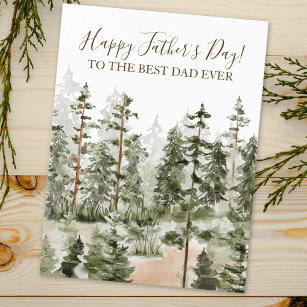 Happy Fathers Day Rustic Watercolor Green Forest  Postcard