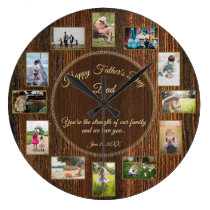 Happy Fathers Day Rustic Wood Photo Template Large Clock Happy Fathers Day Rustic Wood Photo Template Large Clock