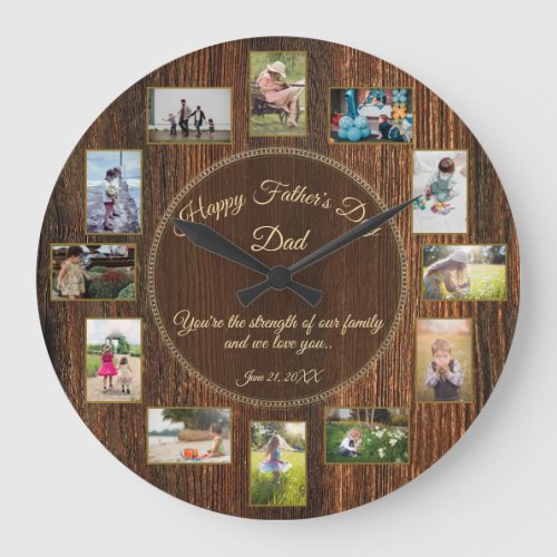 Happy Fathers Day Rustic Wood Photo Template Large Clock Happy Fathers Day Rustic Wood Photo Template Large Clock