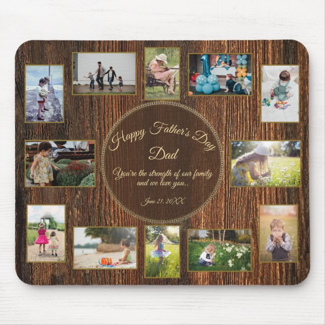 Happy Fathers Day Rustic Wood Photo Template Mouse Pad (Front)