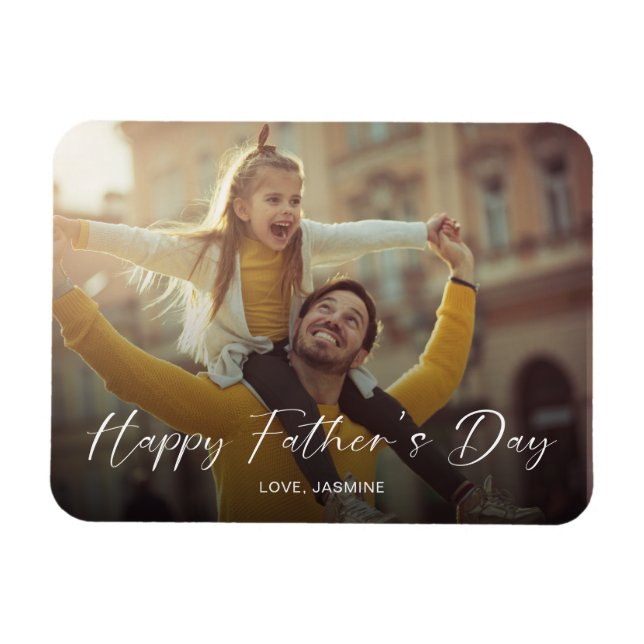 Happy Father's Day Script Photo Modern Keepsake Magnet (Horizontal)