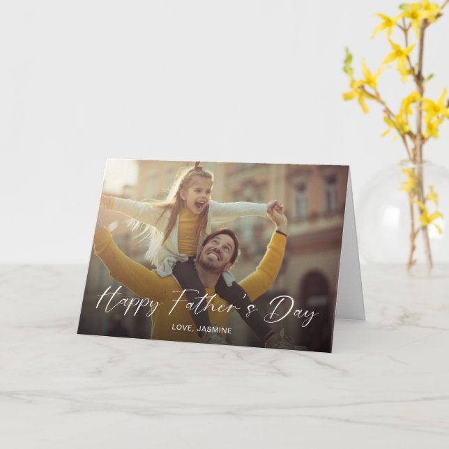 Happy Father's Day Script Photo Modern Simple Card (Yellow Flower)