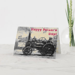 Happy Father's Day sepia card with a Steam Tractor