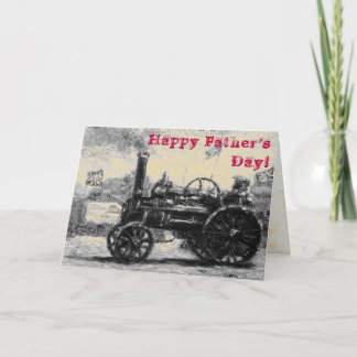 Happy Father's Day sepia card with a Steam Tractor