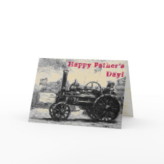 Happy Father's Day sepia card with a Steam Tractor