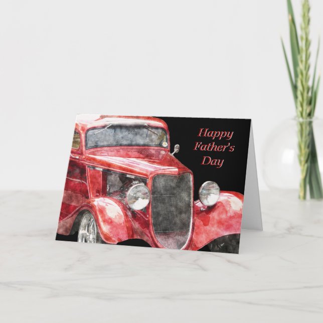 Happy Father's Day Shiny Red Classic Show Car Card (Front)