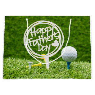 Happy Father's Day sign with golf ball on green Large Gift Bag