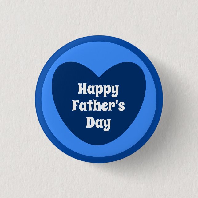 Happy Father's Day Simple Cute Navy Blue Heart Button (Front)