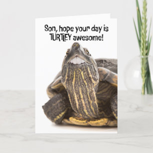 Happy Fathers Day Son Funny Turtle With Big Human Holiday Card