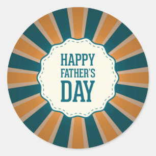 Happy Father's Day Sunburst in Orange and Blue Classic Round Sticker