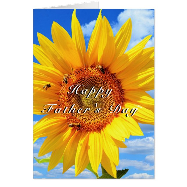 Happy Father's Day  Sunflower and Bees on Blue Sky (Front)