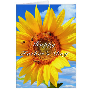 Happy Father's Day Sunflower and Bees on Blue Sky Cards