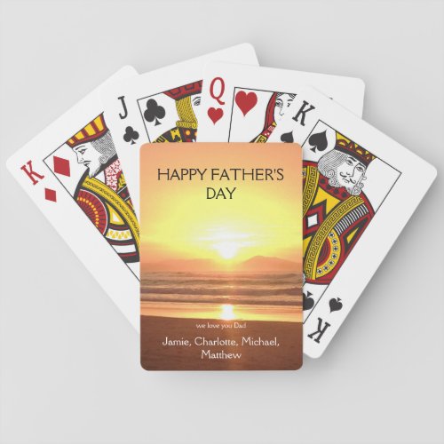 Happy Fathers Day Sunset Childrens Names Poker Cards