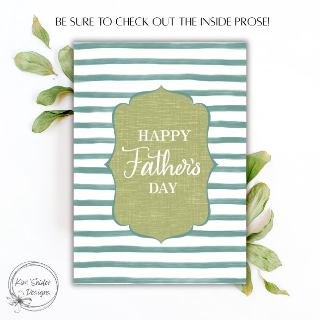 Happy Father's Day Teal Stripe Script Card (Creator Uploaded)