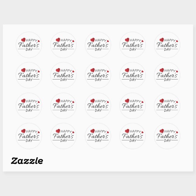 Happy father's day text with red hearts classic round sticker (Sheet)