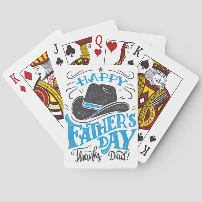 "Happy Father's Day Thanks Dad!" Cowboy Hat Playin Poker Cards (Back)