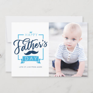 Happy Father's Day Typography Blue Photo Holiday Card