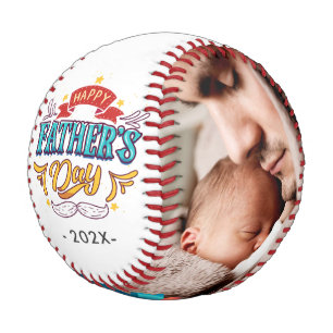 Happy Father's Day Typography with Family Photos Baseball