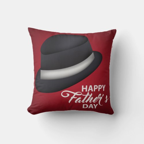 Happy Fathers Day Vintage Gentlemens Hat Red Throw Pillow