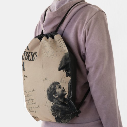 Happy Father's Day Vintage Letter and Grandpa Port Drawstring Bag