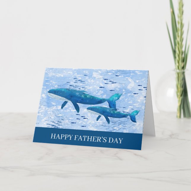 Happy Father's Day Watercolor Whales Card (Front)