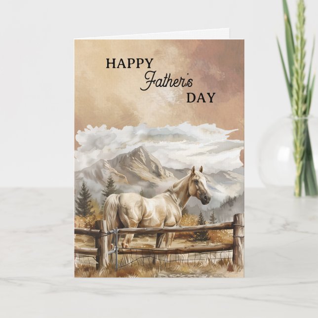 Happy Father's Day White Horse Mountains Clouds Card (Front)